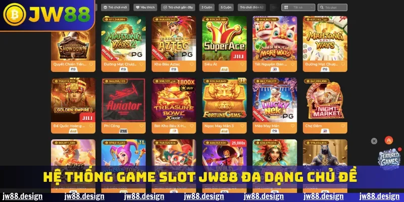 Hệ thống game slot JW88 đa dạng chủ đề